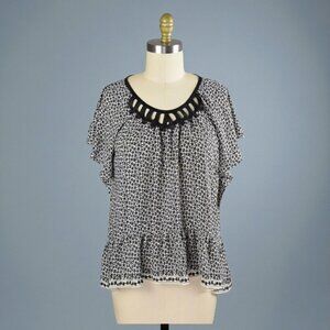 MAX STUDIO FLORAL CUT OUT FRONT PEPLUM BLOUSE TOP